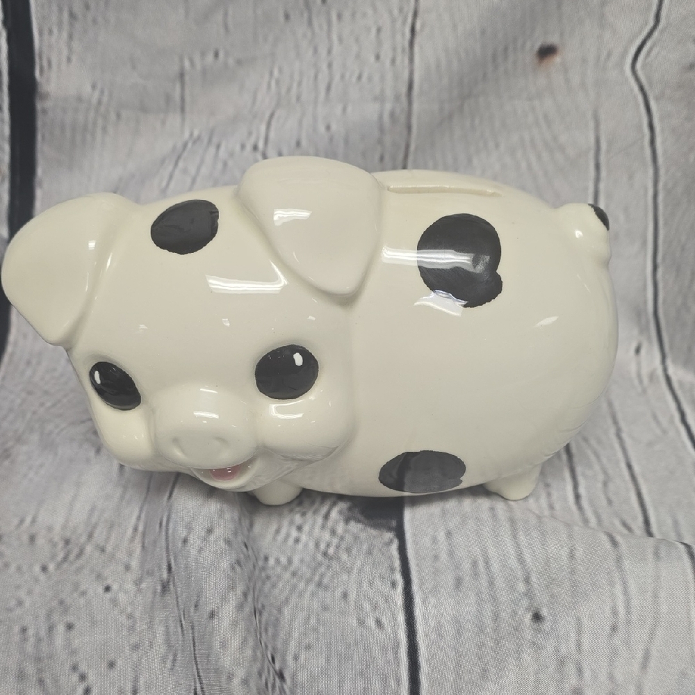 Ceramic Piggy Bank with Black Spots